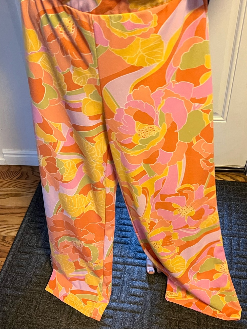 Vibrant Floral Wide-Leg vintage inspired Pants in Coral, Pink & Yellow